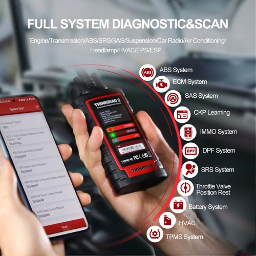 THINKCAR Thinkdiag 2 All System Bidirectional OBD2 Diagnostic Scanner for iOS & Android, With Bluetooth, CANFD, AutoVIN, ECU Coding, 15+ Reset