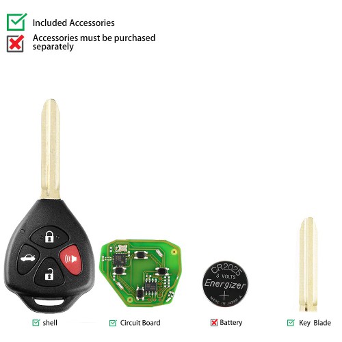 5pcs  XHORSE XKTO02EN Wired Universal Remote Key Toyota Style Flat 4 Buttons