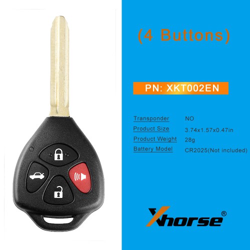 5pcs  XHORSE XKTO02EN Wired Universal Remote Key Toyota Style Flat 4 Buttons