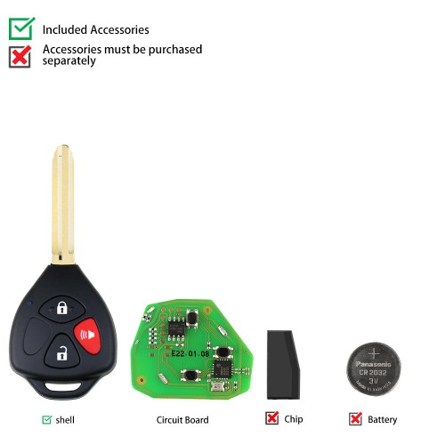 XHORSE XKTO04EN Wire Universal Remote Key Toyota Style 3 Buttons for VVDI VVDI2 Key Tool