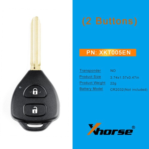 XHORSE XKTO05EN Wired Universal Remote Key Toyota Style Flat 2 Buttons
