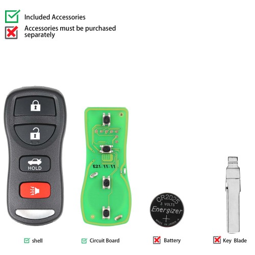5pcs Xhorse XKNI00EN Universal Wired Remote Key 3+1 Buttons for Nissan Type