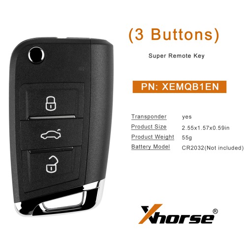 XHORSE XEMQB1EN Super Remote Key MQB Style 3 Buttons Built-in Super Chip English Version