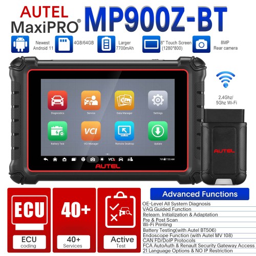 2024 AUTEL MP900BT MP900Z-BT Diagnostic Scanner With CANFD & DOIP, ECU Coding, Bidirectional, 40+ Services, FCA SGW, Upgraded of MP808BT PRO