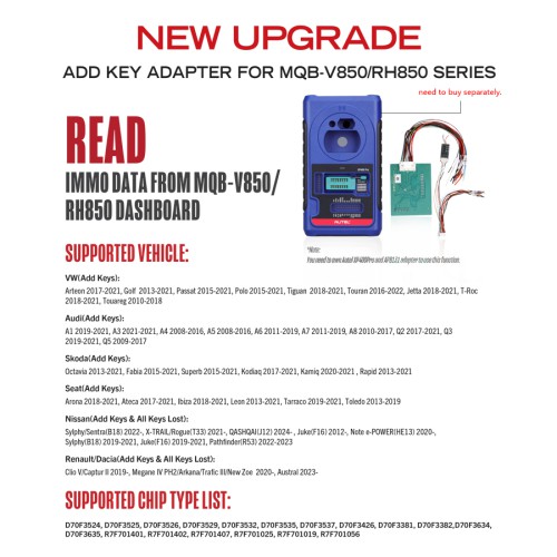 [Pre-Order] 2024 AUTEL APB131 Adapter Add Key for VW MQB V850/RH850 NEC35XX for Autel IM608 IM608 II IM508 IM508S with XP400 PRO