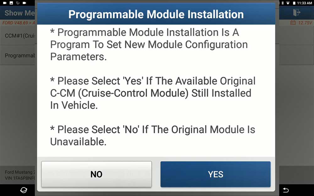 Launch X431 Pad V Ford Mustang Cruise Control Module manual programming